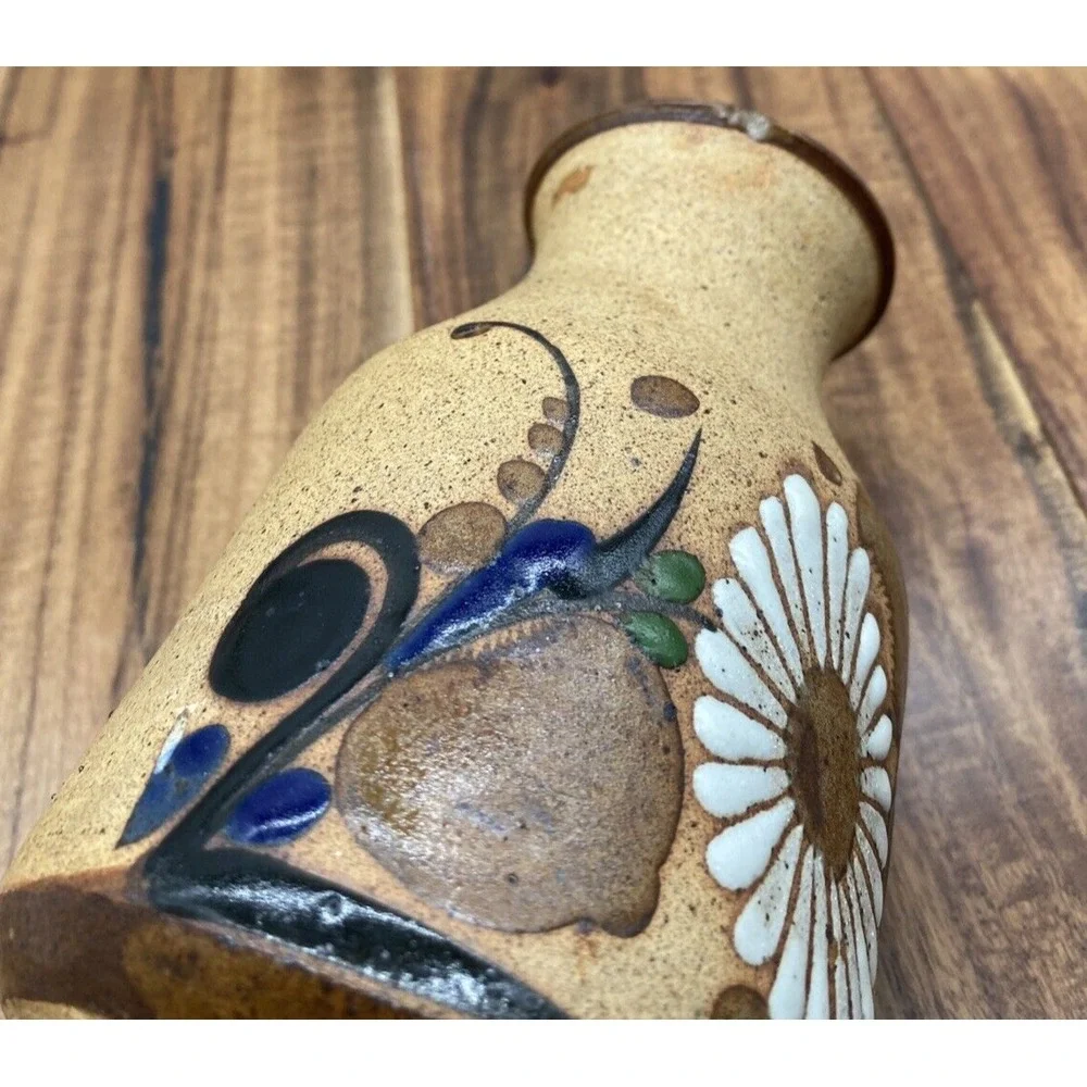 Ken Edwards Tonala Bud Vase Mexico Pottery Acapulco El Palomar Bird Floral 6in